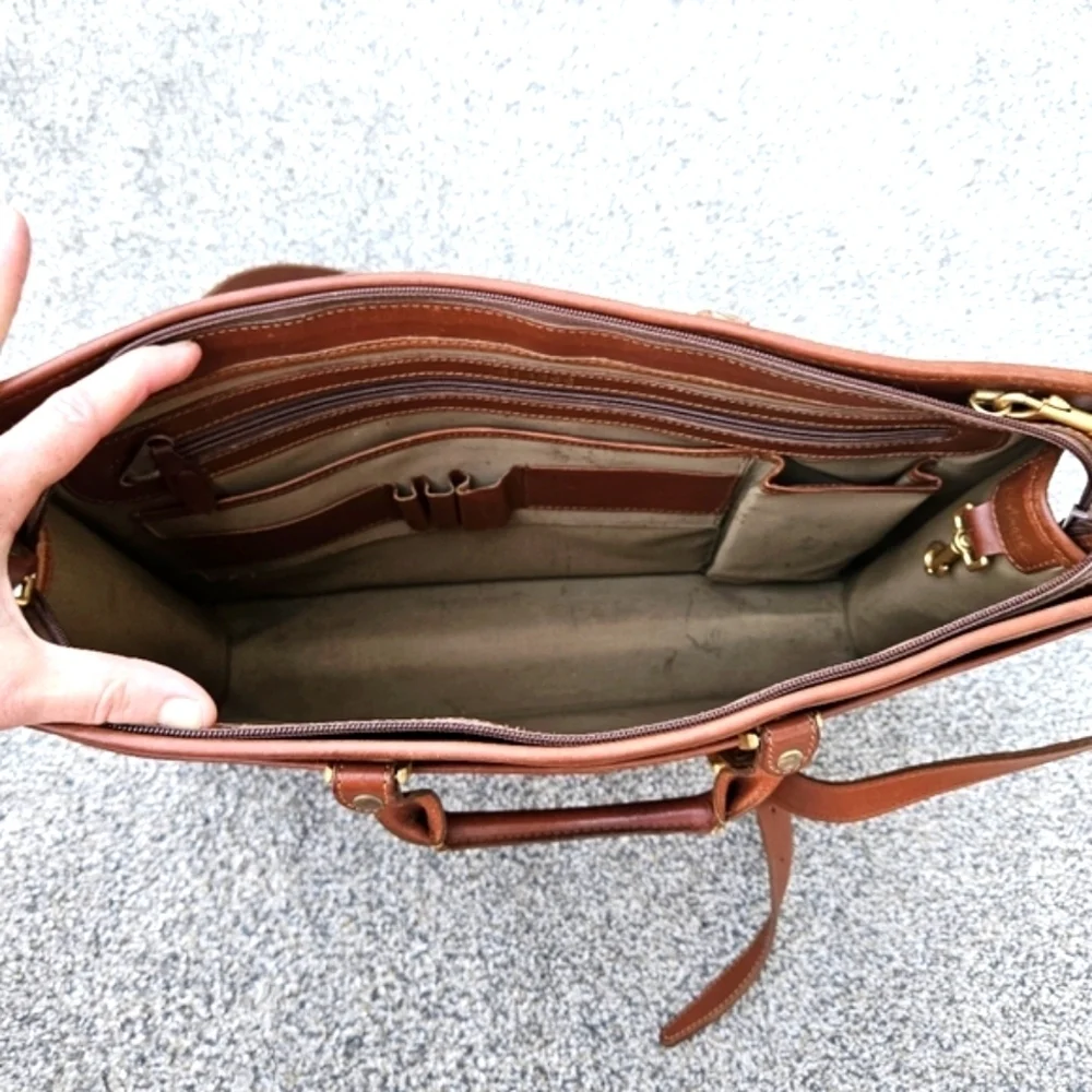 Vintage Hartmann by Lombardo Cognac Brown Leather Briefcase Lawyer Bag Crossbody